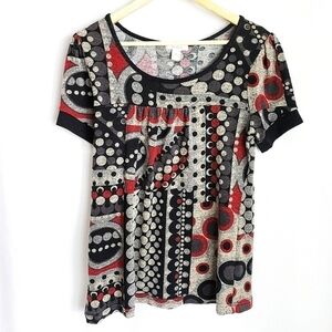 Dress Barn Short Sleeve Top Knit Polka Dot Geometric Babydoll Blouse Medium